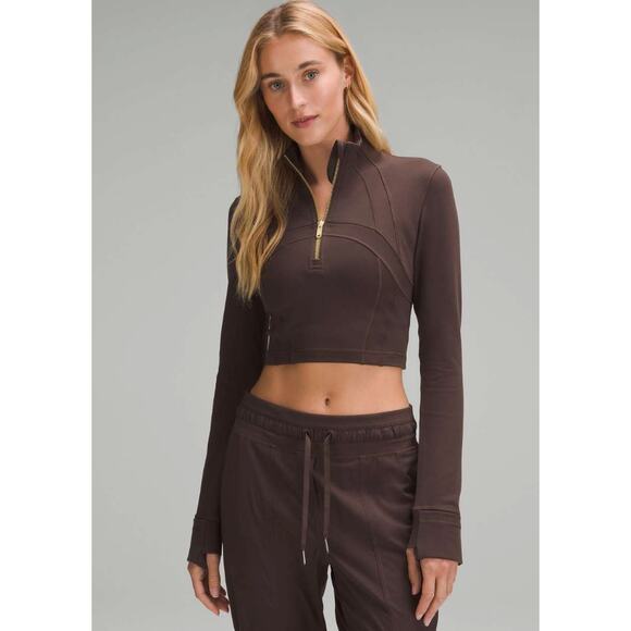 Lululemon Define Cropped Half Zip *Luon Espresso and Gold Zip Size 6 - Picture 2 of 3